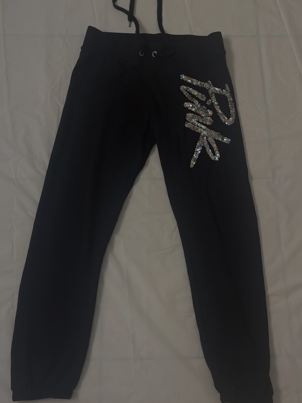 Victoria's Secret PINK Black Sequin Bling Logo Joggers/Sweatpants size Small